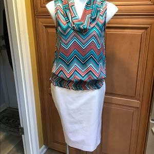 WHITE LINED PENCIL SKIRT